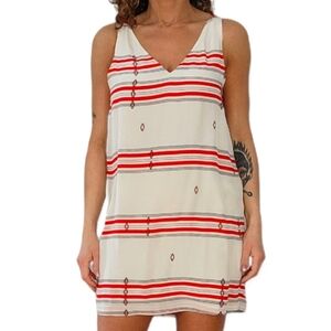 Joie Lined 100% Silk Midi Sleeveless Dress Size Small Creme Orange White Striped